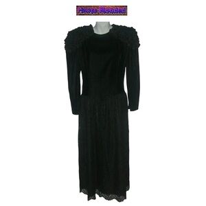 Jessica McClintock Vintage 80s Black Wedding Dress Oxblood Lace Silk Velvet Goth